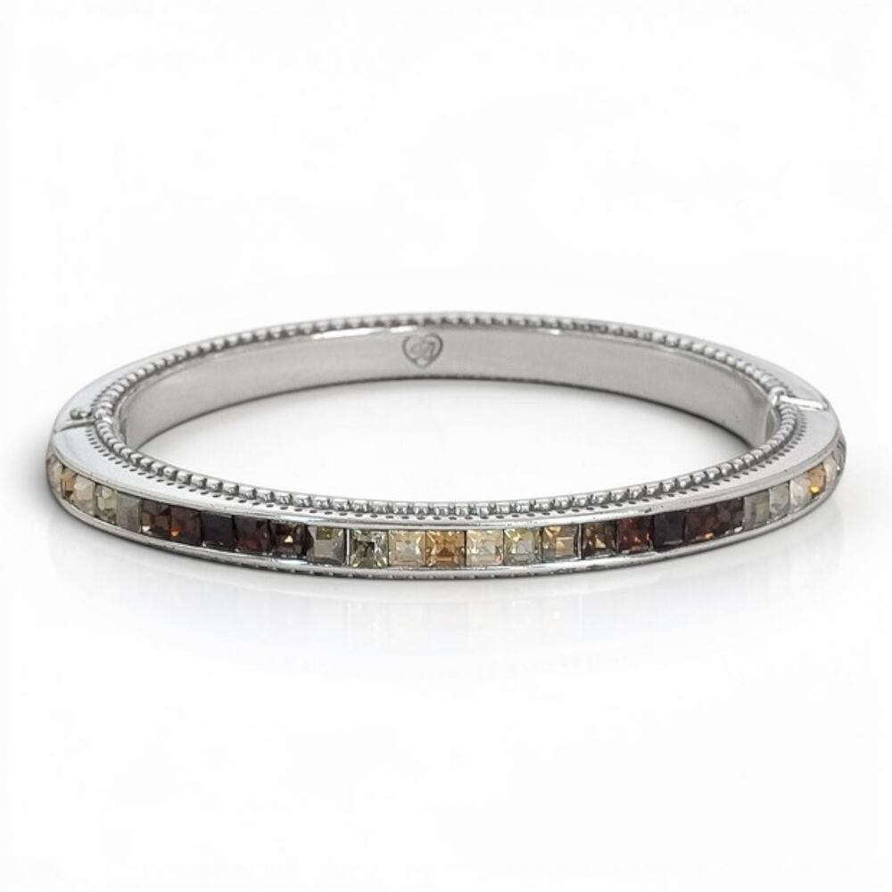 Brighton Spectrum Hinged Bangle Topaz Amber Gradient Crystal Magnetic Silver